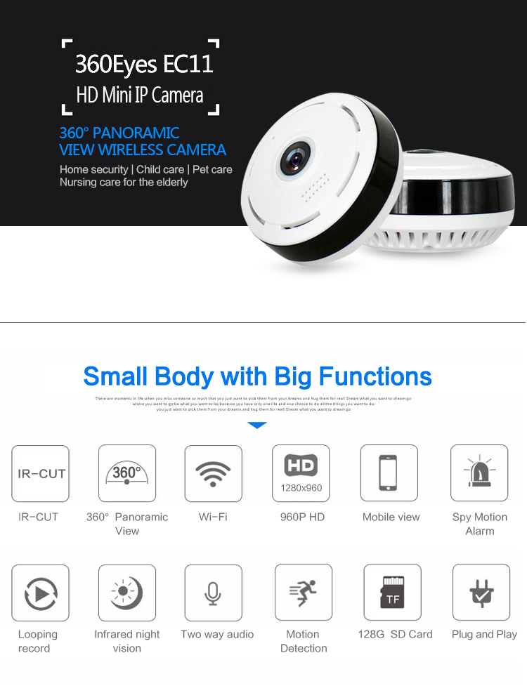 960P VR360 degree panoramic network wireless surveillance camera